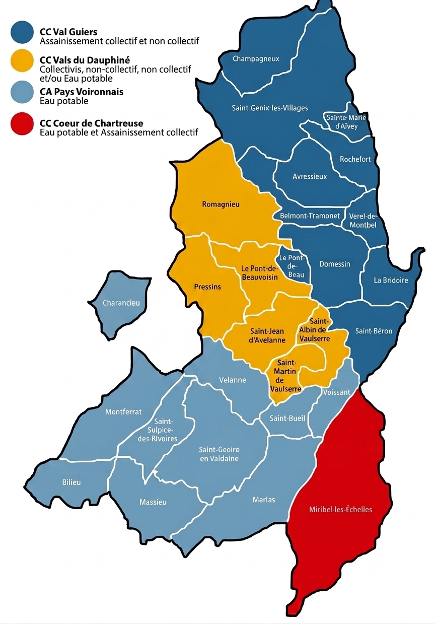 Carte coimpétences Carte des communes - périmètre de compétences par communauté de communes - SIEGA