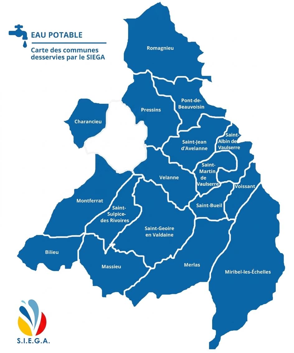 Carte SIEGA - AEP - Communes desservies Cartes SIEGA - Distribution d'eau potable - Communes desservies